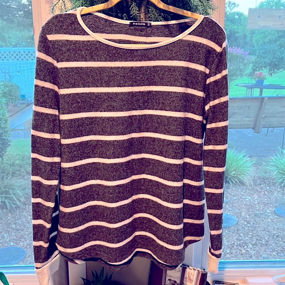 Pink Clover Striped Long Sleeve Fleece Top